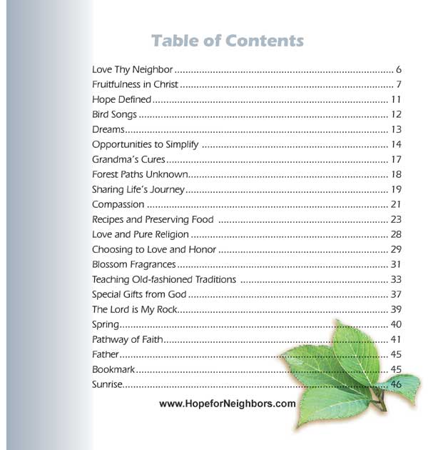 Hope for Neighbors Table of Contents